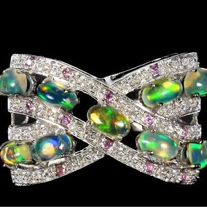 Excellent Genuine Ethiopian Opal Rhodolite Garnet Ring